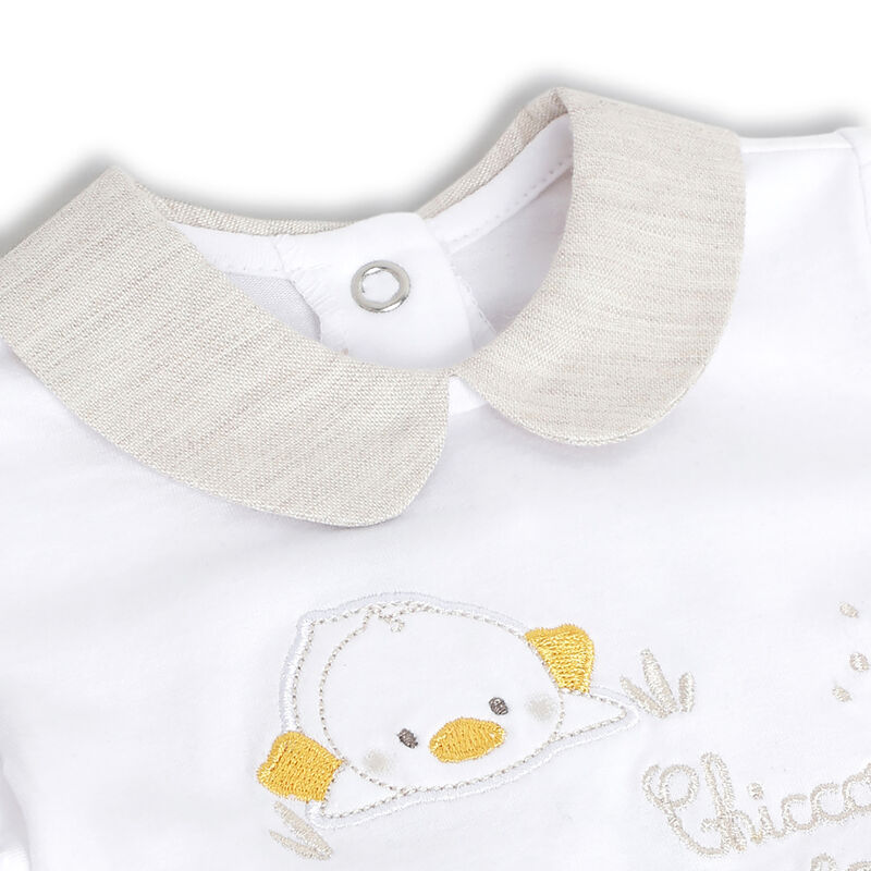 Infants White Applique Nappy Opening Babysuit image number 2